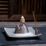 Buddha Stones Lotus Plum Blossom Square Ceramic Spiritual Backflow Incense Burner Incense Burner BS 16