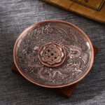 Buddha Stones Lotus Dragon Phoenix Eight Auspicious Symbols Zinc Alloy Incense Stick Holder Healing Incense Burner Decoration Incense Burner BS Dragon Phoenix Brown(With Lotus Nine-Hole Incense Stick)