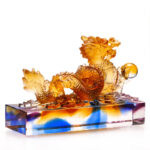 Buddha Stones Handmade Multicolored Dragon Liuli Crystal Art Piece Protection Home Office Decoration Decorations BS 5
