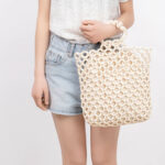 Buddha Stones Hand-woven Fishing Line Braiding Mesh Hollow Wooden Beads Handbag Handbags BS 9