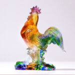 Buddha Stones Handmade Liuli Crystal Rooster Art Piece Home Decoration Decorations BS 10