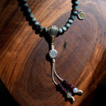 Buddha Stones 925 Sterling Silver 108 Mala Beads Eagle's Eye Stone Moonstone Positive Bracelet Mala Bracelet BS 4