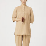 Buddha Stones 2Pcs Solid Color Three Quarter Shirt Top Pants Meditation Zen Tai Chi Cotton Linen Clothing Women's Set Women's Meditation Cloth BS 21