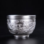 Buddha Stones Fu Character Dragon Phoenix Horse Koi Fish Silver Gilding Ceramic Teacup Kung Fu Tea Cup Cup BS Dragon Phoenix 6.3*4.5cm*70ml