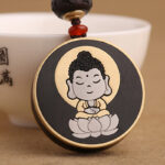 Buddha Stones Ebony Wood Rosewood Buddha Avalokitesvara Om Mani Padme Hum Balance Car Key Chain Decoration Key Chain BS 12