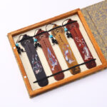 Buddha Stones 4Pcs Four Seasons Plum Orchid Bamboo Chrysanthemum Peking Opera Mask Wood Bookmarks With Gift Box Bookmarks BS 4Pcs Fairy Flying To The Sky
