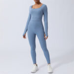 Buddha Stones Women Long Sleeve Backless Jumpsuit Sports Fitness Yoga Bodysuit Bodysuit BS Blue XL(Front Bust 44cm/Waist 68cm/Hips 82cm)