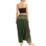 Buddha Stones Two Style Wear Peacock Feather Loose Smocked Harem Trousers Jumpsuit High Waist Pants Harem Pants BS 15