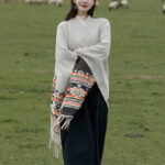 Buddha Stones Tibetan Shawl Colorful Geometry Winter Cozy Travel Scarf Wrap Tibetan Shawl BS 4