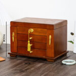 Buddha Stones Vintage Large Capacity Wooden Jewelry Box Jewelry Storage Box With Mirror Jewelry Box BS 13