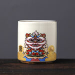 Buddha Stones Vintage Plum Blossom Pine Bamboo Phoenix Kirin Lion Dancing Ceramic Teacup Tea Cups Cup BS Lion Dancing(6.1cm*6.5cm*130ml)