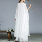 Buddha Stones Simple Pattern Midi Dress Wide Leg Pants Meditation Spiritual Zen Practice Yoga Dance Clothing Women's Meditation Cloth BS 3