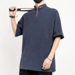 Buddha Stones Chinese Tang Suit Embroidery Half Sleeve Shirt Linen Men Clothing Men's Shirts BS 10