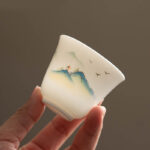 Buddha Stones Lotus Flower Leaf Mountain Pavilion Elk Peony Ceramic Teacup Kung Fu Tea Cup Cup BS 4