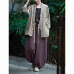 Buddha Stones Hanfu Design Three Quarter Sleeve Ramie Linen Coat Open Front Top Jacket Coat BS 10