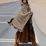 Buddha Stones Tibetan Shawl Border Small Floral Flower Hooded Cloak Winter Cozy Travel Scarf Wrap Tibetan Shawl BS 44