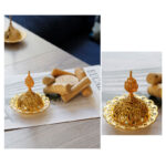 Buddha Stones Gold Alloy Healing Mini Incense Burner With Wooden Coaster Home Decor Incense Burner BS 9