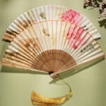 Buddha Stones Cute Cat Butterfly Flowers Pattern Handheld Silk Bamboo Folding Fan 21cm Folding Fan BS 1