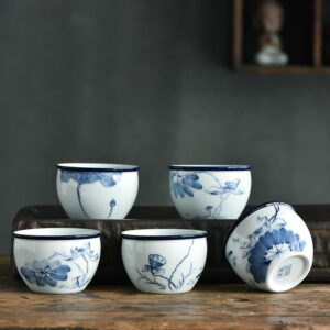 Buddha Stones Koi Fish Lotus Flower Leaf Mountains Tree Ceramic Teacup Kung Fu Tea Cup 130ml Cup BS main