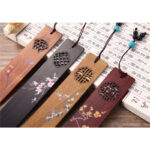 Buddha Stones 4Pcs Four Seasons Plum Orchid Bamboo Chrysanthemum Peking Opera Mask Wood Bookmarks With Gift Box Bookmarks BS 11