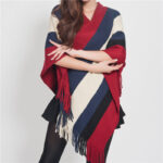 Buddha Stones Tibetan Colorful Striped Design Shawl Tassels Pullover Winter Cozy Travel Scarf Wrap Tibetan Shawl BS Burgundy Navy Blue Beige 72cm*90cm