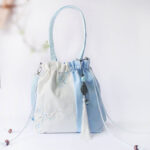 Buddha Stones Embroidered Grass Flowers Cherry Blossom Canvas Tote Crossbody Bag Shoulder Bag Handbag Crossbody Bag BS Light Blue White 28*30cm