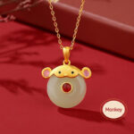 Buddha Stones 925 Sterling Silver Hetian Jade Chinese Zodiac Year of the Dragon Red Agate Luck Protection Necklace Pendant (Extra 30% Off | USE CODE: FS30) Necklaces & Pendants BS Monkey