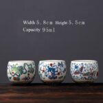 Buddha Stones Vintage Plum Blossom Pine Bamboo Phoenix Kirin Lion Dancing Ceramic Teacup Tea Cups Cup BS 14