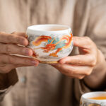 Buddha Stones Dragon Phoenix Auspicious Clouds Ceramic Teacup Kung Fu Tea Cup With Gift Box Cup BS 16