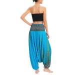 Buddha Stones Two Style Wear Peacock Feather Loose Smocked Harem Trousers Jumpsuit High Waist Pants Harem Pants BS 9