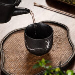 Buddha Stones Hand Painted Lotus Flower Bamboo Chrysanthemum Black Pottery Ceramic Teacup Kung Fu Tea Cup 95ml Cup BS 2