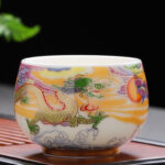 Buddha Stones Dragon Phoenix Auspicious Clouds Sun Ocean Waves Ceramic Teacup Kung Fu Tea Cup Cup BS 7.7cm*6.1cm*190ml Dragon