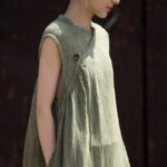 Buddha Stones Handmade Tie Dye Midi Dress Linen Sleeveless Dress 13