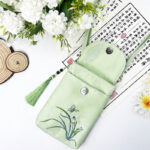 Buddha Stones Small Embroidered Flowers Crossbody Bag Shoulder Bag Double Layer Cellphone Bag Crossbody Bag BS 44