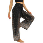 Buddha Stones Boho Peacock Feathers Lace-up Wide Leg Pants Women's Yoga Pants Women's Wide Leg Pants BS 4