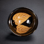 Buddha Stones Gold Maple Leaf Chinese Jianzhan Ceramic Teacup Tenmoku Kung Fu Tea Cup Bowl Jian Zhan Tea Cup BS Double Maple Leaf 9cm*4.5cm*120ml