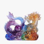 Buddha Stones Year of the Dragon Handmade Dragon Playing With Pearl Ingot Liuli Crystal Art Piece Protection Home Office Decoration Decorations BS 5