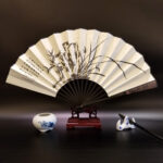 Buddha Stones Great Wall Mountains Trees Crane Bamboo Handheld Silk Bamboo Folding Fan 33.5cm Folding Fan BS Orchid 33.5cm