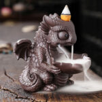 Buddha Stones Lovely Dinosaur Purple Clay Backflow Smoke Fountain Healing Incense Burner Decoration Incense Burner BS 1