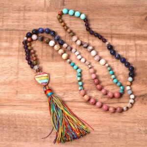 Buddha Stones Tibetan Turquoise Lazurite Zebra Jasper Balance Necklace Necklaces & Pendants BS Turquoise&Lazurite&Zebra Jasper&Amethyst
