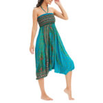 Buddha Stones Two Style Wear Peacock Feather Loose Smocked Harem Trousers Jumpsuit High Waist Pants Harem Pants BS 30