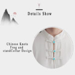 Buddha Stones 2Pcs Frog-Button Long Sleeve Midi Dress Wide Leg Pants Chiffon Zen Women's Set Women's Meditation Cloth BS 7