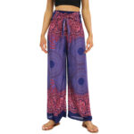 Buddha Stones Bohemian Compass Flower Print Lace-up Wide Leg Pants Women's Yoga Pants Women's Wide Leg Pants BS MediumSlateBlue F(Fit for US2-12; UK/AU6-16; EU34-44)
