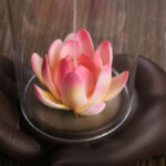 Buddha Stones Buddha Hand Lotus Enlightenment LED Light Purple Clay Ceramic Incense Burner Decoration Incense Burner BS 3