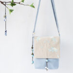 Buddha Stones Handmade Embroidered Plum Flowers Canvas Crossbody Bag Shoulder Bag Handbag Crossbody Bag BS Light Blue White Tea Flower 20*23cm