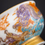 Buddha Stones Golden Eagle Auspicious Dragon Sun Ocean Waves Gilt Ceramic Teacup Kung Fu Tea Cup Cup BS 9
