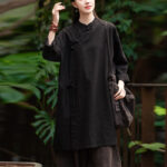 Buddha Stones Vintage Cotton Linen Blouse Women Long Sleeve Shirt Chinese Hanfu Top Long Sleeve Shirt BS 19
