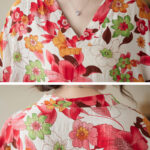 Buddha Stones Red Blue Green Flowers Midi Dress Cotton Half Sleeve Dress With Pockets Midi Dress BS 7