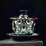 Buddha Stones Peking Opera Mask Pattern Ceramic Gaiwan Sancai Teacup Kung Fu Tea Cup And Saucer With Lid Teapot Cup BS 1