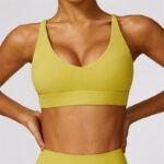 Buddha Stones Gym Sports Yoga Backless Bra Crop Tank Top Breathable Shorts 2-Piece Outfit BS Yellow Top US8/10/XL